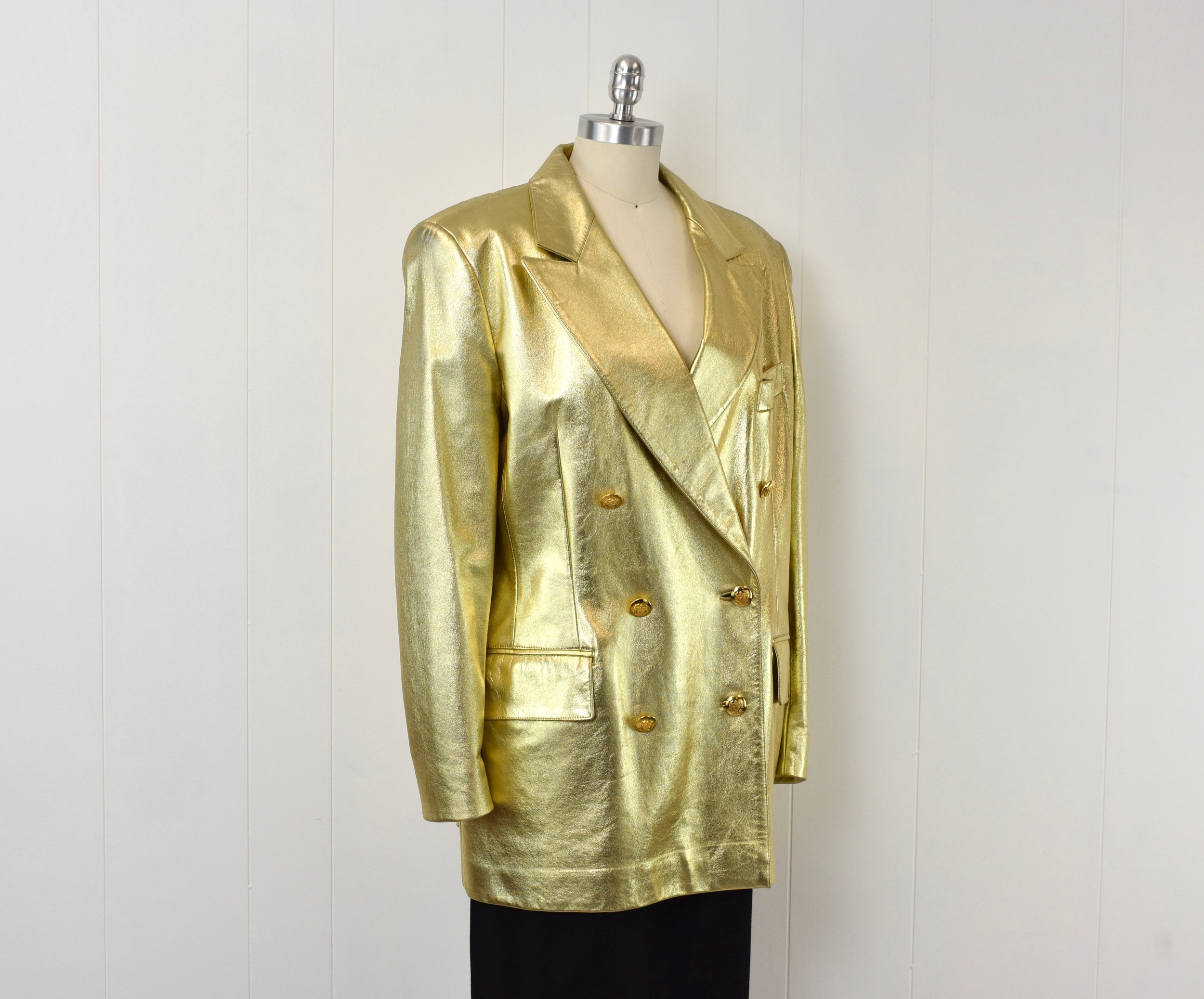 1990s Escada Metallic Gold Leather Blazer Jacket — Canned Ham Vintage
